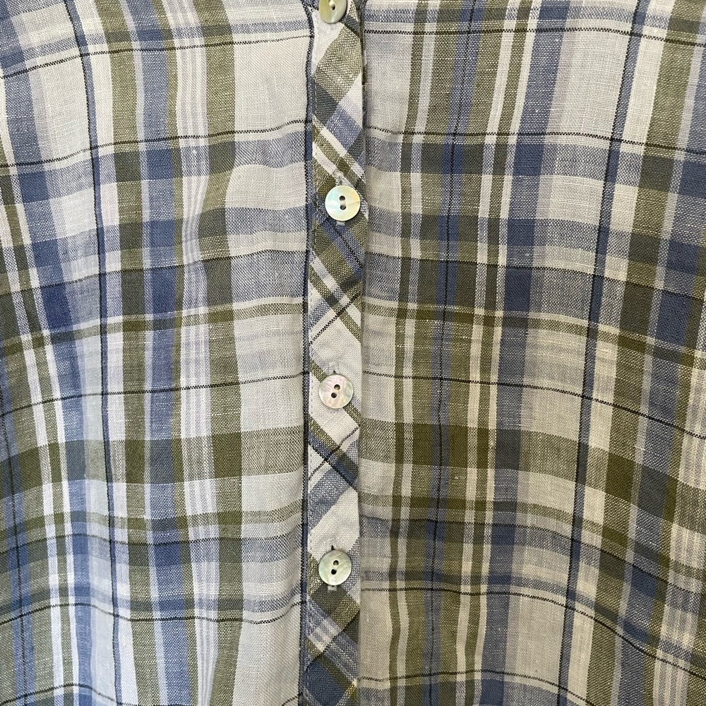 J. Jill Love Linen Blue and Green Plaid Linen Shirt with Pockets | Petite Small - Picture 8 of 12